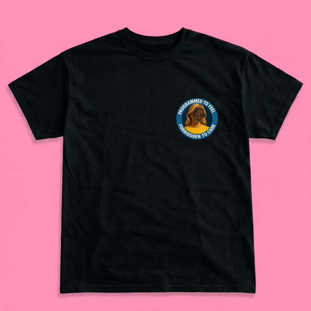 PROGRAMMED TO FEEL. FORBIDDEN TO CARE. short sleeve t-shirt