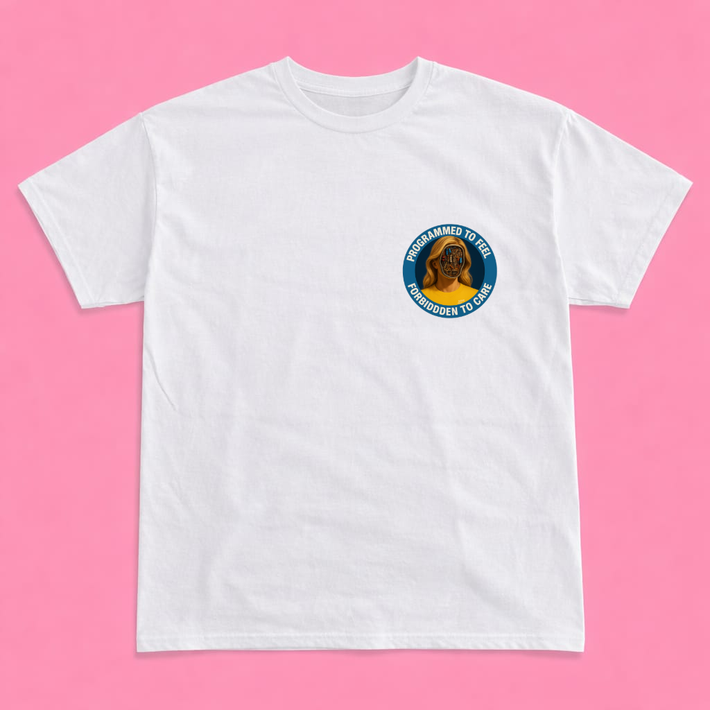 PROGRAMMED TO FEEL. FORBIDDEN TO CARE. short sleeve t-shirt